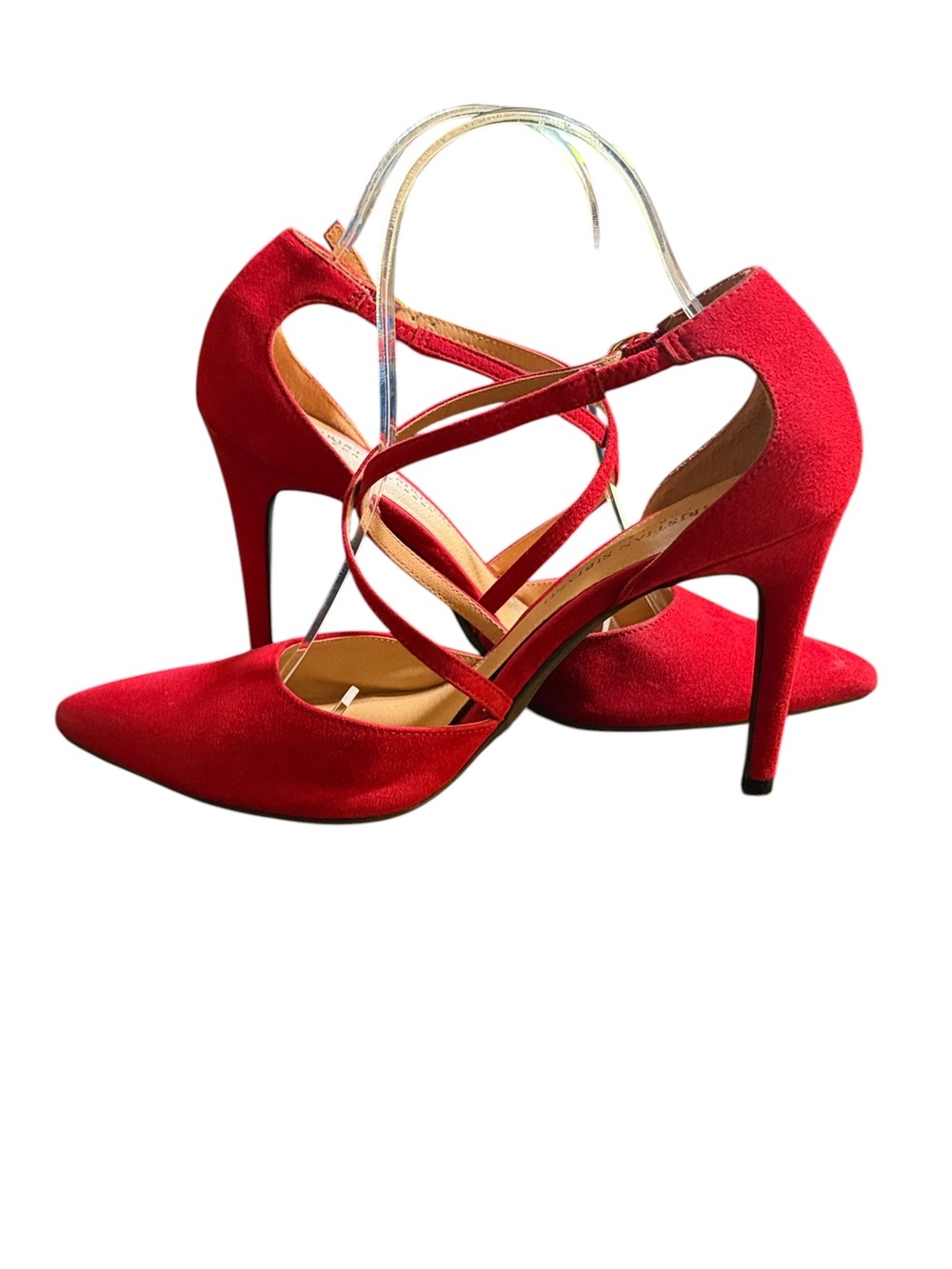 Christian Siriano Red Suede Pointed-Toe Crisscross Slingbacks Heels Size 8 - Picture 6 of 12